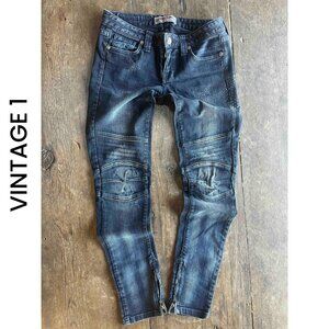 🔥 "SUPER RARE"  Vintage-1 I  Low Rise Black Skinny Moto Street Jeans  I Size 26